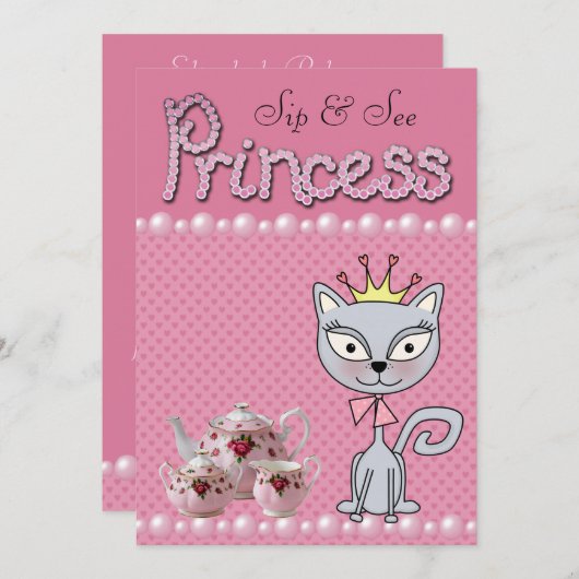 Invitation Le Sip rose mignon et voient princesse Kitty Cat (Devant / Derrière)