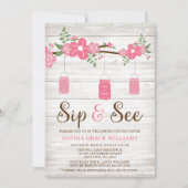 Invitation Le Sip rose rustique de fille de pot de maçon et (Devant)