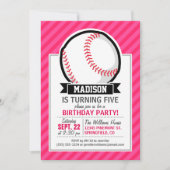 Invitation Le softball sur les rayures roses (Devant)