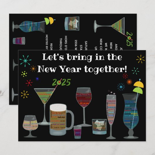 Invitation Le soir du Nouvel An autour du monde, cocktails (Devant / Derrière)