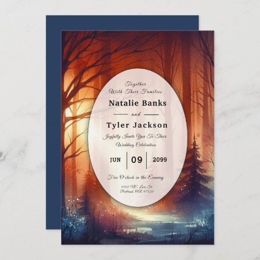 Invitation Le sort boisé du Mariage Feuille en perte de vites (Devant / Derrière)