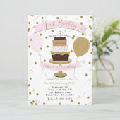 Invitation Le sucre rose et or est sucré 1er gâteau d'anniver (Debout devant)