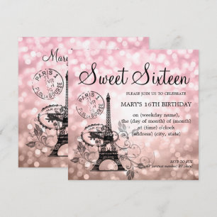 Invitation Le Sweet sixteen rose roux romantique de Paris Gla
