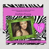 Invitation Le Sweet sixteen vert néon et rose (Devant / Derrière)