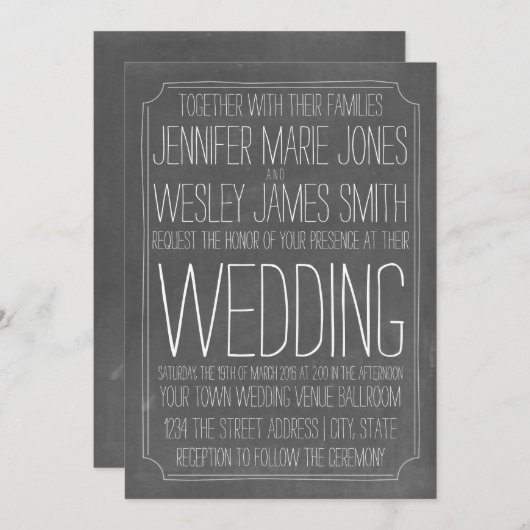 Invitation Le tableau a inspiré le mariage de gros caractères (Devant / Derrière)