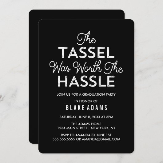 Invitation Le Tassel Vaut La Diplôme Hassle (Devant / Derrière)