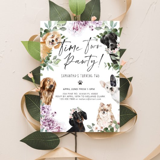 Invitation Le Temps Deux Pawty ! Jardin fleuri de chiens d'aq