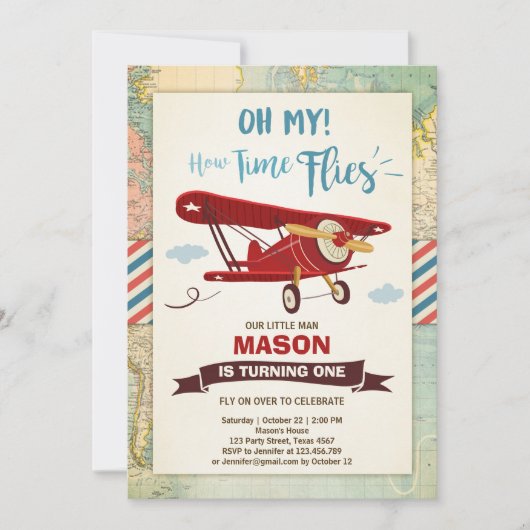 Invitation Le temps d'invitation d'anniversaire d'avion (Devant)