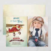 Invitation Le temps d'invitation d'anniversaire d'avion (Devant / Derrière)