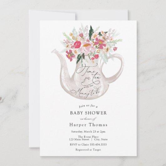 Invitation Le temps du thé avec le Baby shower à venir (Devant)