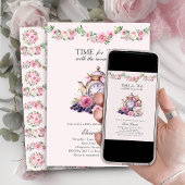 Invitation Le temps du thé avec le Baby shower rose Maman-to-