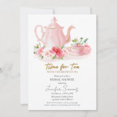 Invitation Le temps du thé | Fête des mariées florale dorée (Devant)