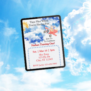Invitation Le temps passe vite, avion ours 1er anniversaire