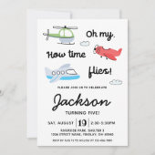 Invitation Le temps vole Avion Hélicoptère Anniversaire N'imp (Devant)