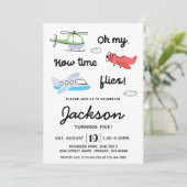 Invitation Le temps vole Avion Hélicoptère Anniversaire N'imp (Debout devant)