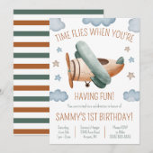 Invitation Le temps vole quand vous êtes amusant Biplane Anni (Devant / Derrière)