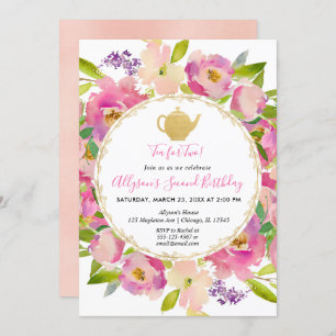 Invitation Le thé pour deux rougissent anniversaire floral