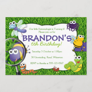 Invitation Le thème d'insectes badine l'invitation de partie