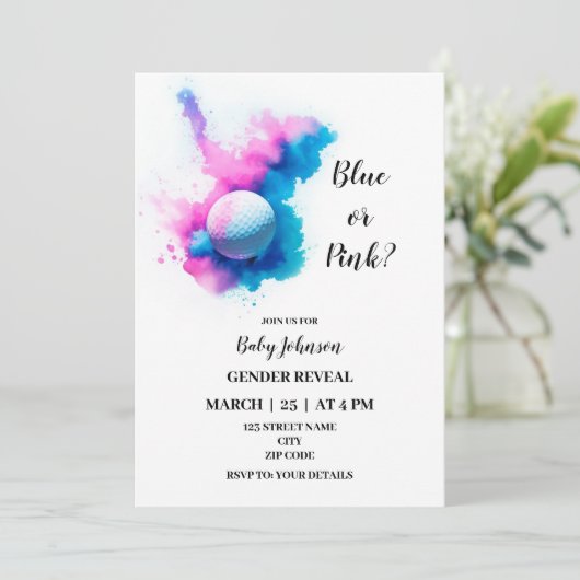 Invitation Le thème du golf révèle l'invitation (Debout devant)