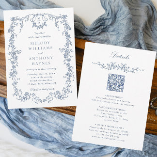 Invitation Le tout en un Mariage de Floral Bleu Victorien Fra