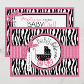 Invitation Le transport de bébés, le Baby shower Zebra Print (Devant / Derrière)