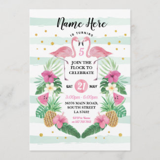 Invitation Le troupeau d'anniversaire de Flamant rose