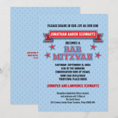 Invitation Le Twill Bar Mitzvah, un sport rouge et bleu (Devant / Derrière)