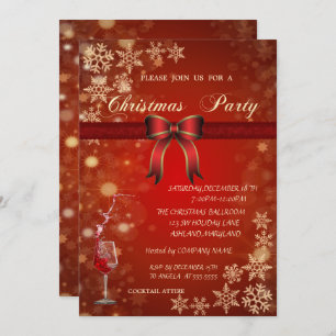 Invitation Le verre rouge élégant, cintrent la fête de Noël