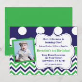 Invitation Le vert bleu pointille l'invitation d'anniversaire (Devant / Derrière)
