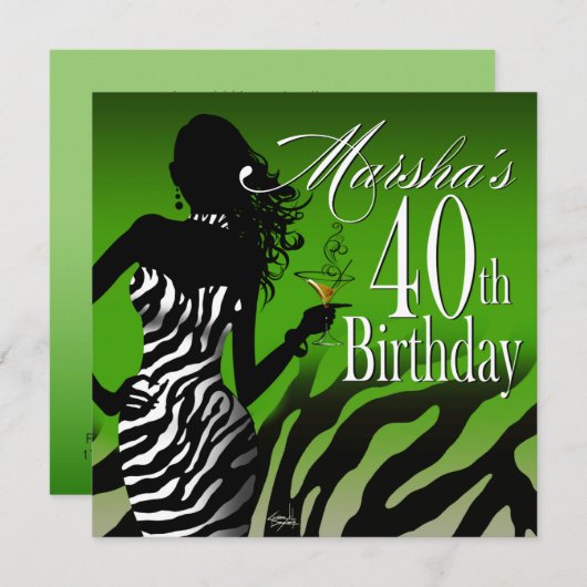 Invitation Le vert du 40e anniversaire de Bombshell Zebra Mar (Devant / Derrière)