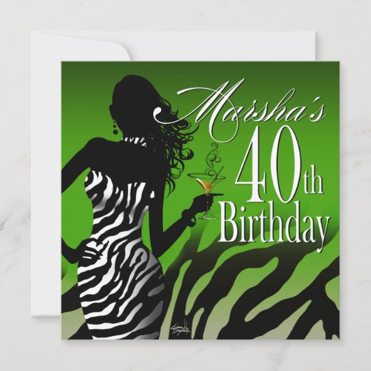 Invitation Le vert du 40e anniversaire de Bombshell Zebra Mar (Devant)