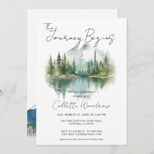 Invitation Le voyage en forêt rustique commence aquarelle (Devant / Derrière)