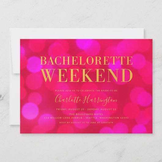 Invitation Le week-end de Bachelorette du Bokeh Rose (Devant)