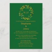 Invitation Leaf Crest Monogram Orange Forest Green Wedding (Devant)
