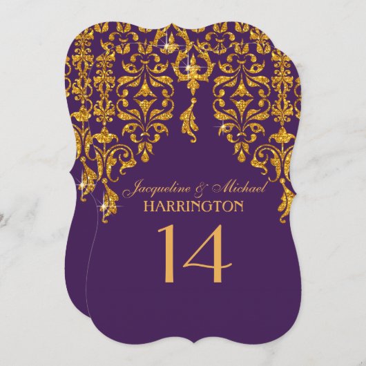 Invitation Leaf Damask Art Nouveau Parties scintillant Numéro (Devant / Derrière)