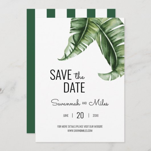 Invitation Leaf de banane verte et rose Beverly Hills Hotel (Devant / Derrière)