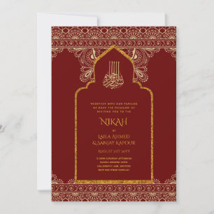 Invitation Leah G Bourgogne Or islamique Mariage musulman Nik