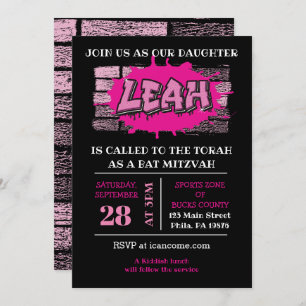 Invitation LEAH Graffiti Name Brick Wall Bat Mitzvah Einladun