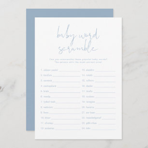 Invitation LEAH Vibrant Pastel Blue Baby Word Scramble Jeu