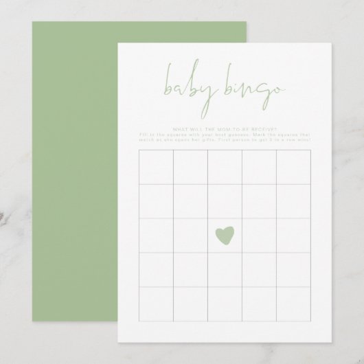Invitation LEAH Vibrant Pastel Green Baby shower Bingo Jeu (Devant / Derrière)