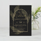 Invitation LeahG Black Gold Feuilles de mariage moderne INVIT (Debout devant)
