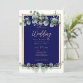 Invitation LeahG BLEU NAVY OR VERT Eucalyptus Mariage (Debout devant)