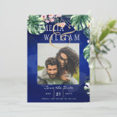 Invitation LeahG Bleu Tropical Vert Rose Floral Mariage (Debout devant)