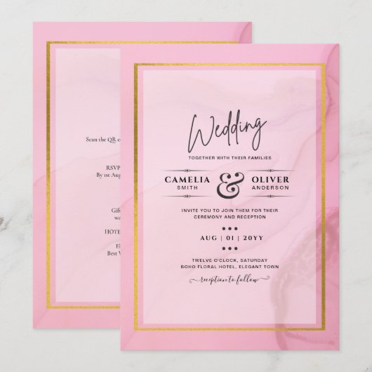 Invitation LeahG Blush Pink Gold INK Ombre Wedding INVITE (Devant / Derrière)