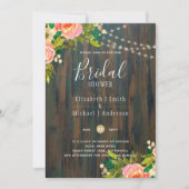 Invitation LeahG Bois Rustique Fleurs de Corail de Pêche pour (Devant)