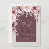 Invitation LeahG Burgundy Blush Rose Roses Mariage de automne (Devant)