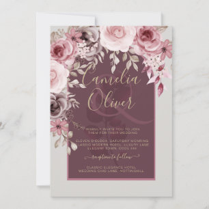 Invitation LeahG Burgundy Blush Rose Roses Mariage de automne