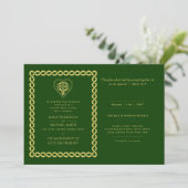 Invitation LeahG Celtic Cross Green Gold Mariage catholique (Debout devant)
