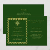 Invitation LeahG Celtic Cross Green Gold Mariage catholique (Devant / Derrière)