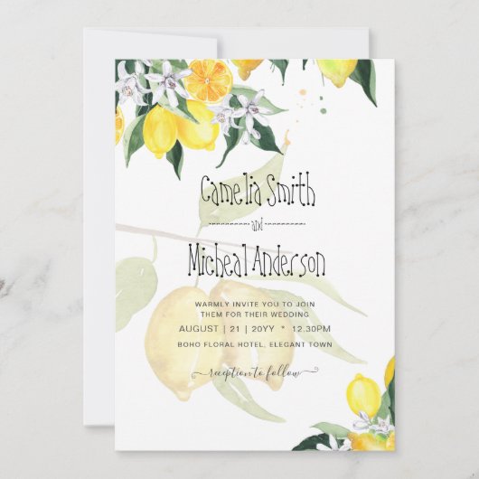Invitation LeahG Citrus Lemons Budget Mariage Inviter Jaune (Devant)